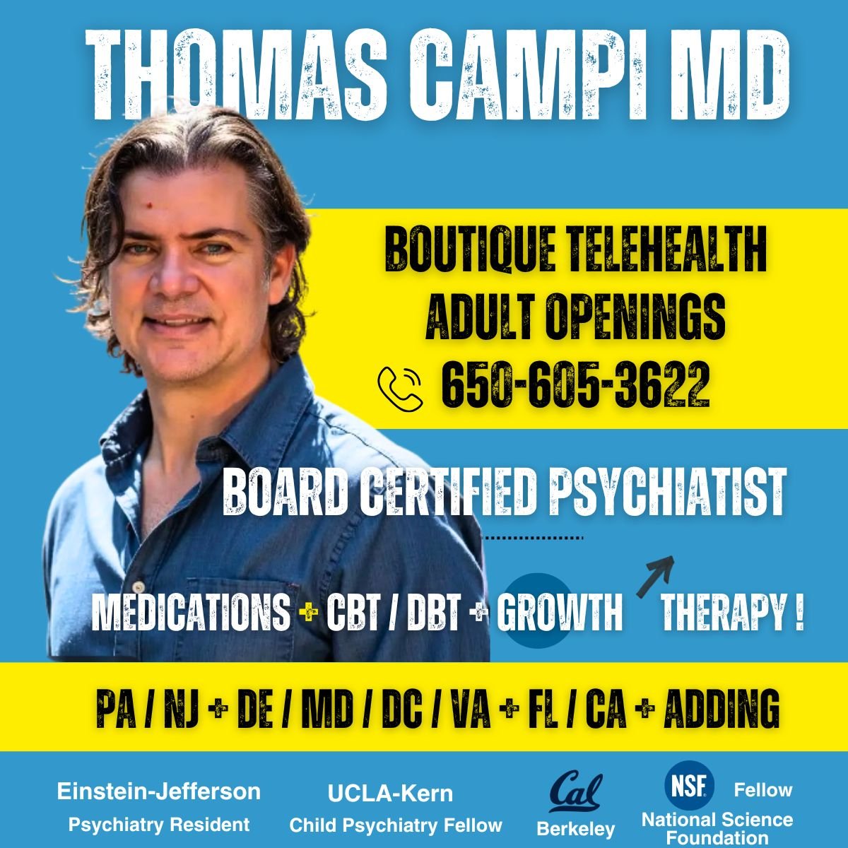 Thomas Campi MD Psychiatry Therapy Boutique Telehealth PA NJ DE MD DC VA CA FL